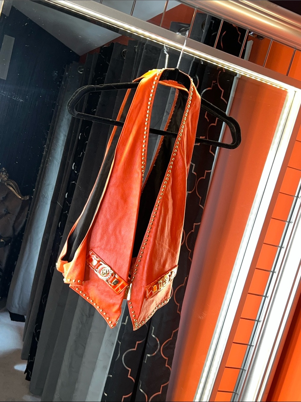 Orange Studded Leather-Style Medusa Glam Vest 🍊